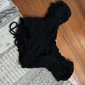 Women’s Black Scrunch Top | On and Off Shoulder